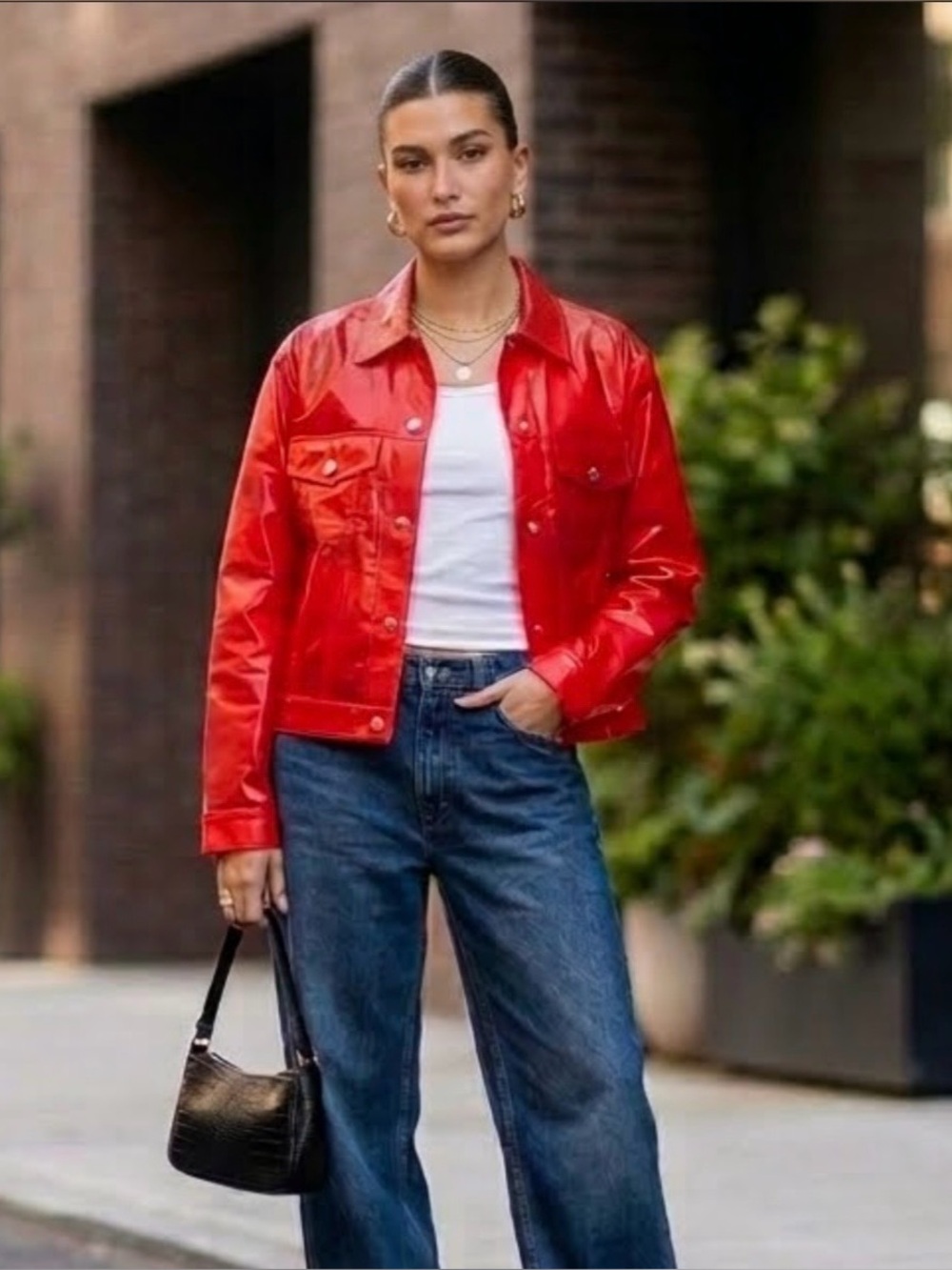 Adidas originals X fiorucci kiss red jacket vinyl sheer pvc crop snap button